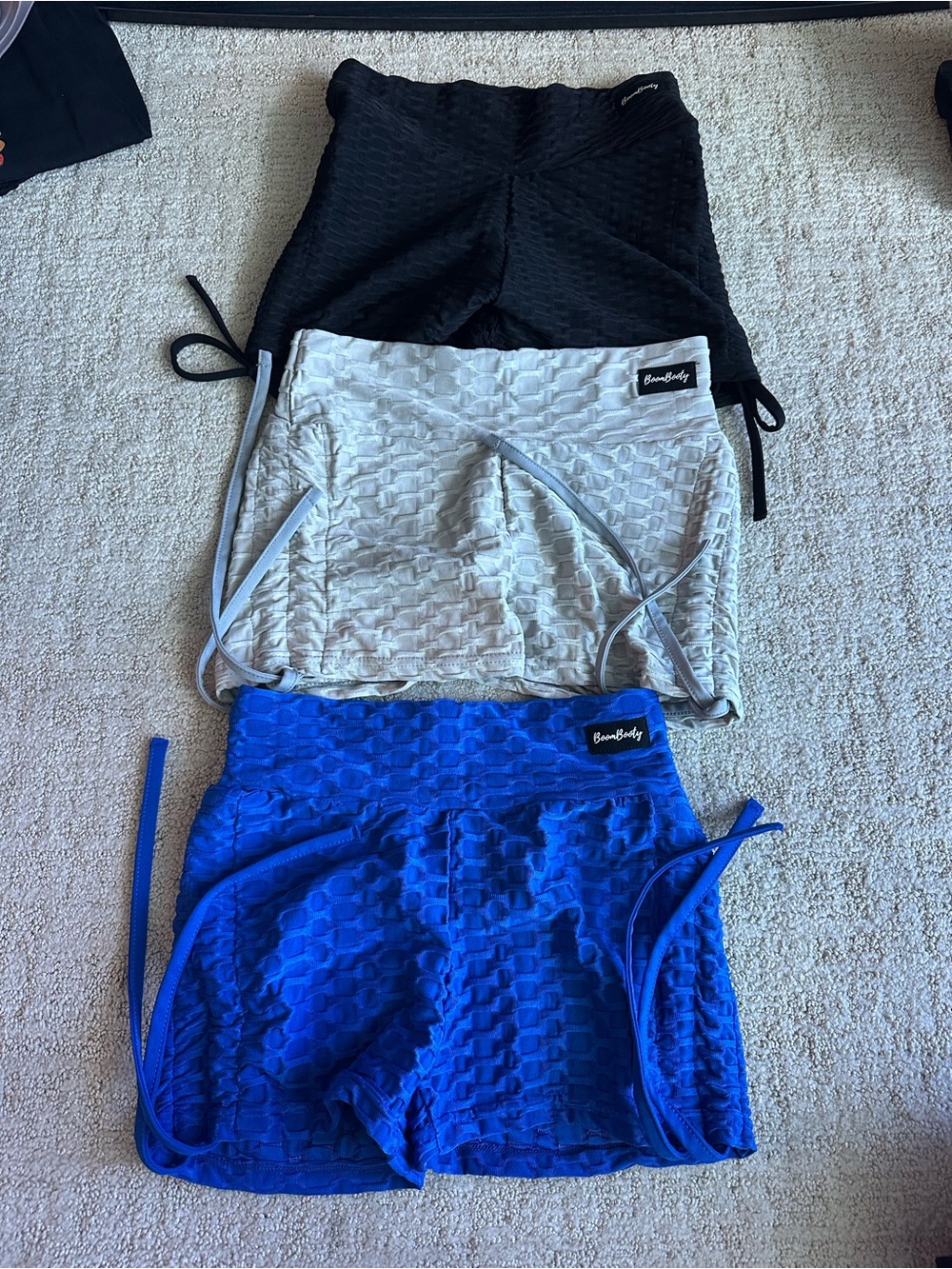 BoomBooty Women’s Textured Active Shorts - Blue, Gray, Black